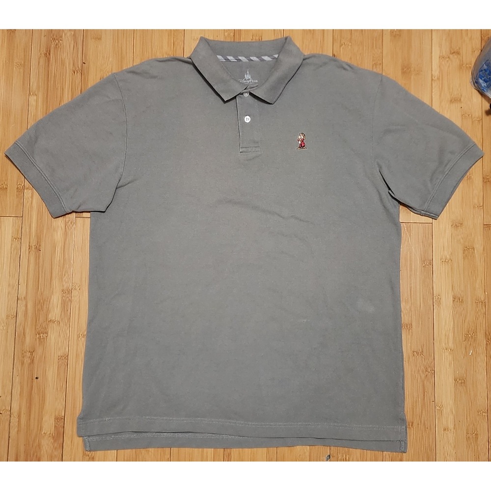 Disney Parks Grumpy Polo Shirt Mens Large Gray Embroidered Seven Dwarfs Vacation